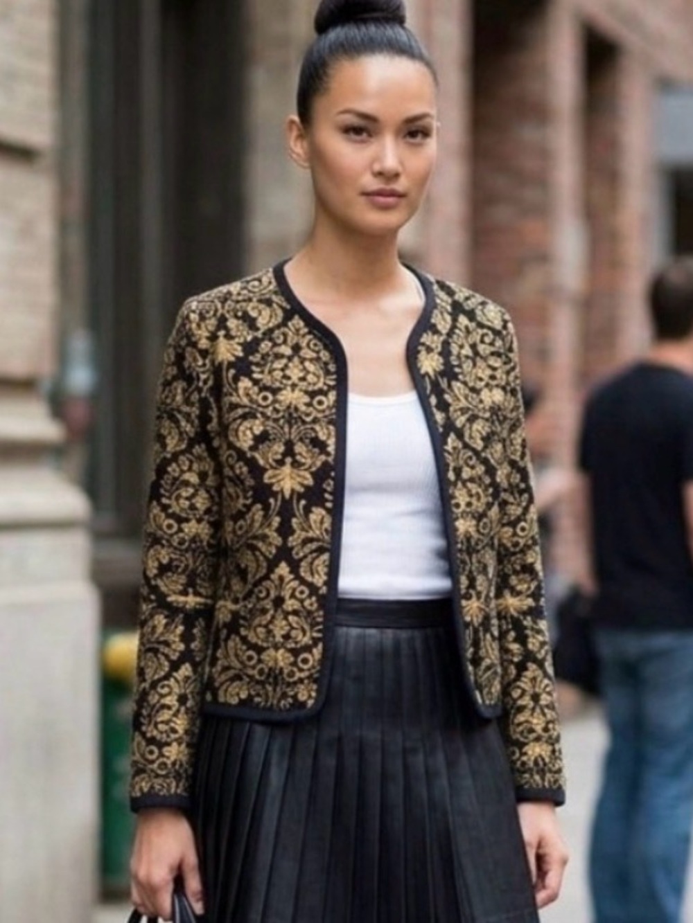 Old Navy Black and Gold Jacquard Blazer